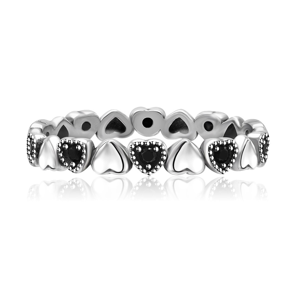 925 Sterling Silver Black CZ Heart Forever More Ring